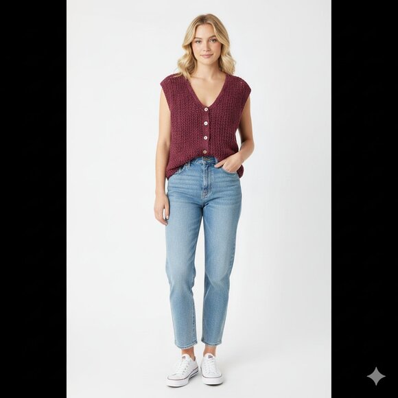 J. Jill Substantial Knit Cardigan Vest  Plum Mother of Pearl Buttons Sz L - Picture 2 of 8